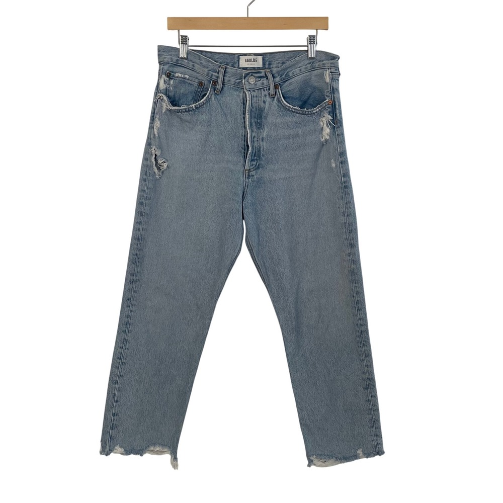 Agolde 90's Crop Jeans Womens 28 Straight Nerve Light‎ Wash Distressed Organic
